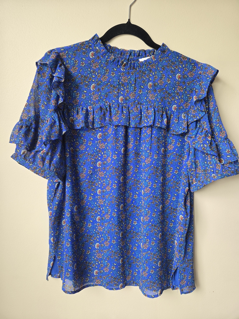 LOFT Royal Blue Floral Ruffle Blouse
